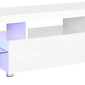 Tv-bord, med LED-belysning, blank, hvid
