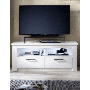 TV-møbel med 2 skuffer og åbne rum Pinie hvid med struktur kunstfiner