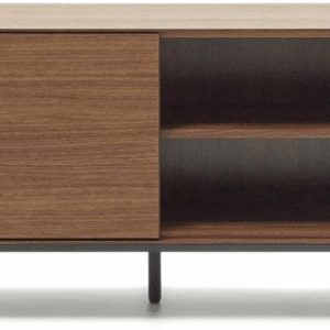 TV-bord Kave Home Vedrana finértræ og stål 195x40x55 cm mørk natur/sort