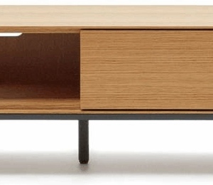 TV-bord/TV-møbel Kave Home Vedrana finértræ og stål 195 x 40 x 35 cm natur/sort regulerbare ben