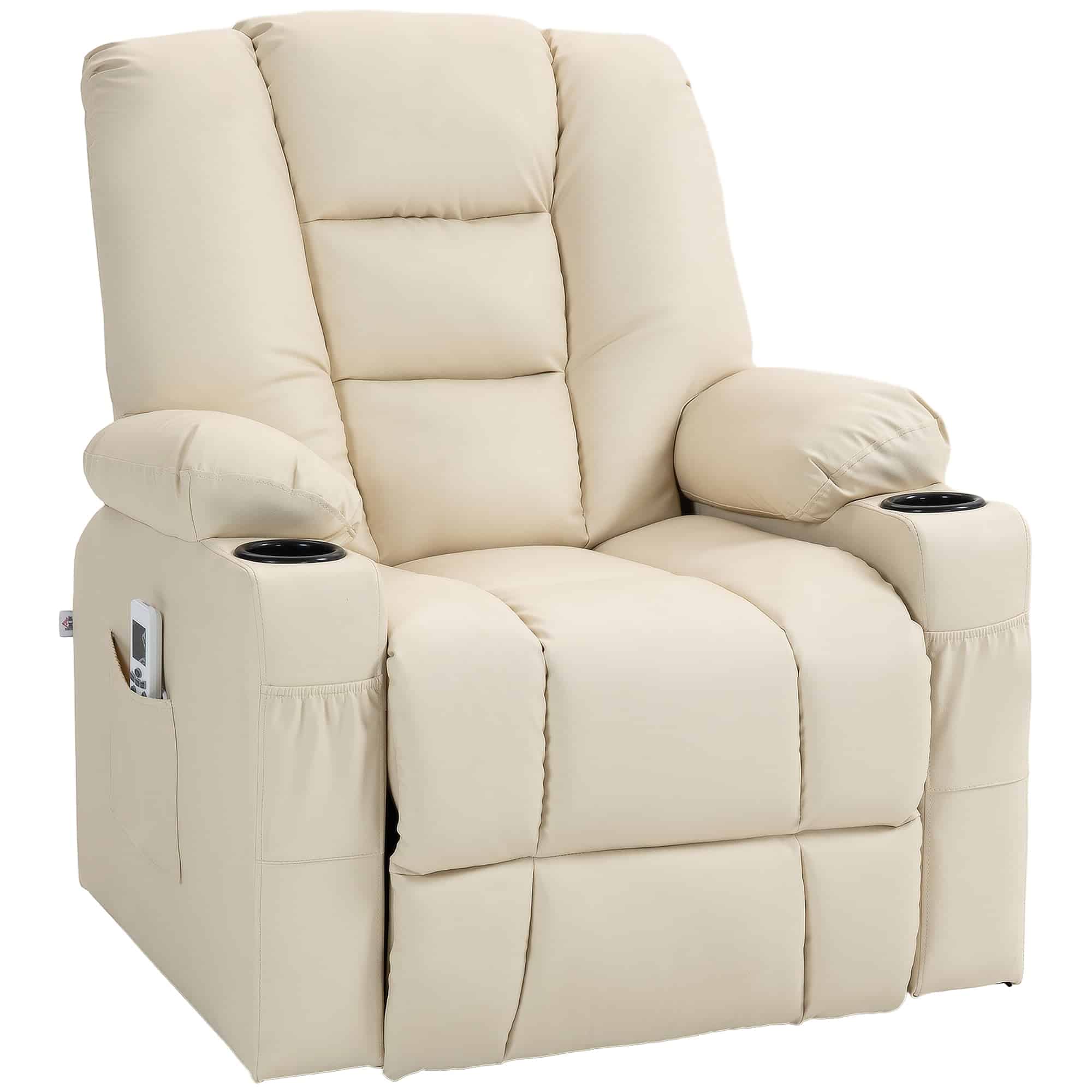 Massagestol stand-up aid seniorstol, inklusive fjernbetjening, 4 massagetilstande, 90 cm x 98 cm x 102 cm, creme
