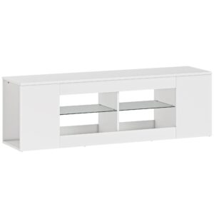 140 cm TV-bord, TV-skab, 6 rum, 2 glashylder, spånplade, hvid