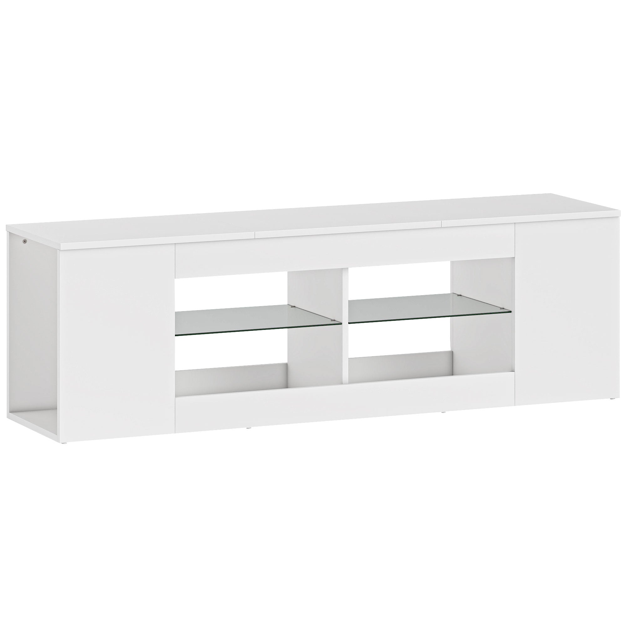 140 cm TV-bord, TV-skab, 6 rum, 2 glashylder, spånplade, hvid
