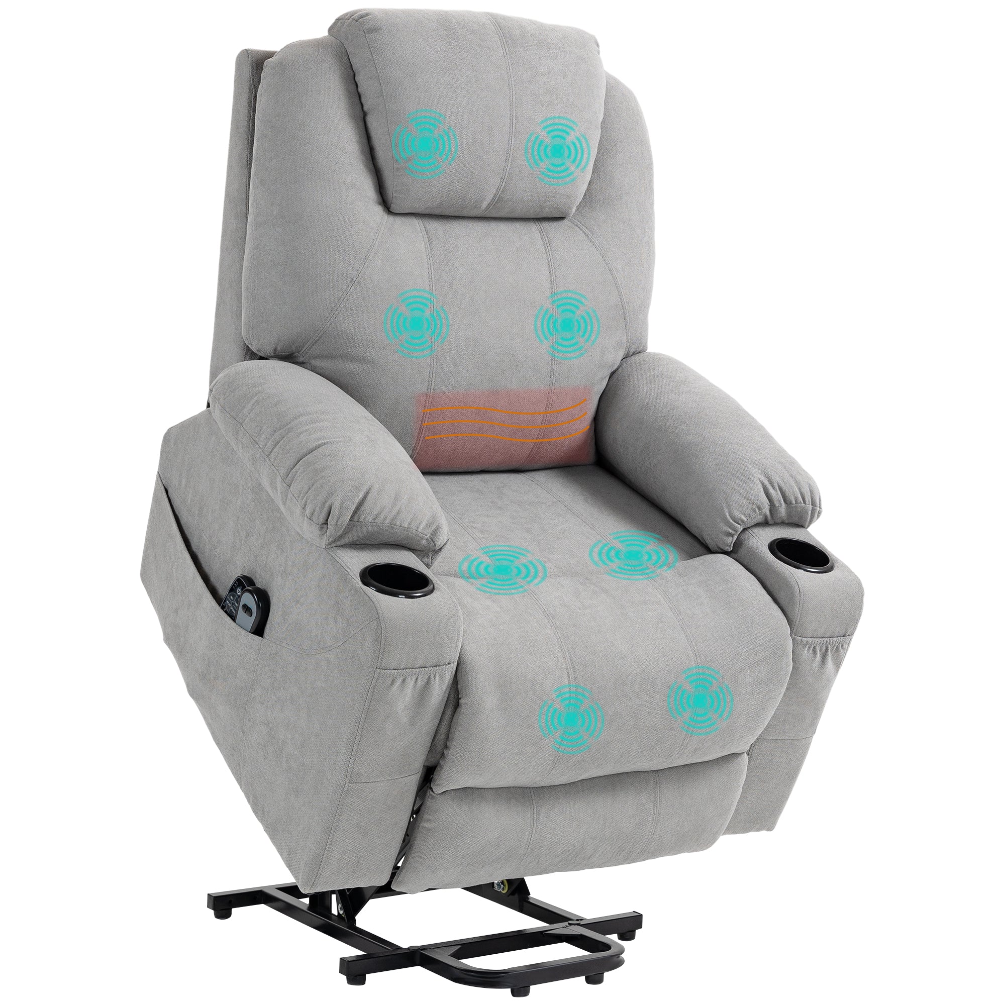Massagestol stand-up aid seniorstol, 8 vibrationspunkter, 2 sidelommer, kopholder, 90 x 101 x 107 cm, grå