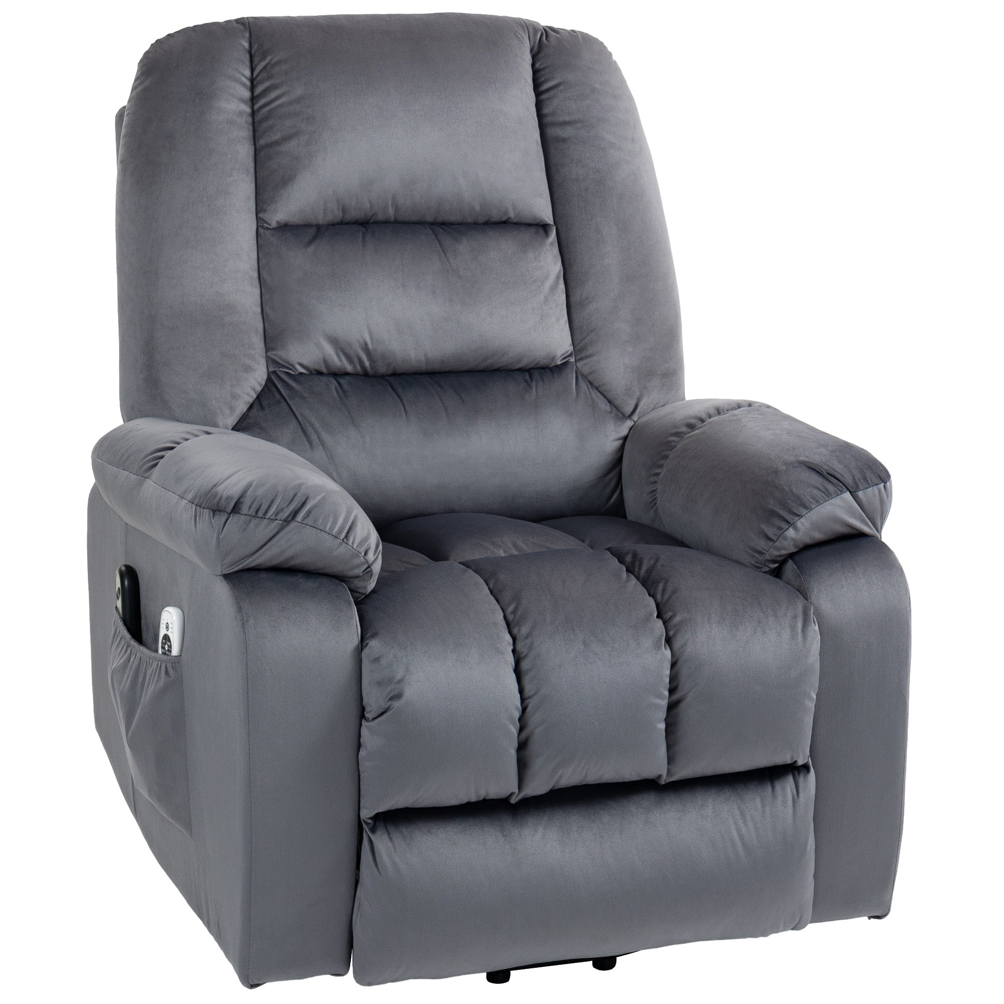 Massagestol stand-up aid seniorstol afslappende stol, 8 massagepunkter, 2 sidelommer, 85 cm x 94 cm x 107 cm, grå